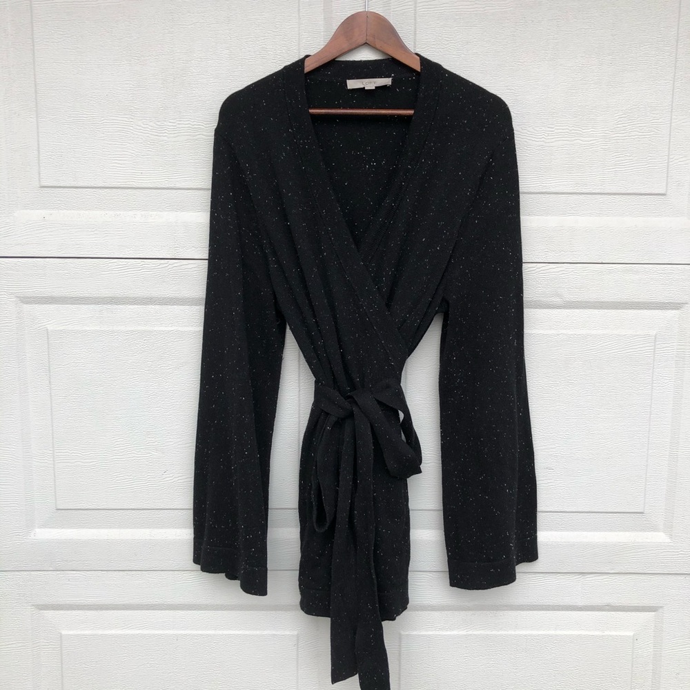 LOFT Women’s Sweater Cardigan Black Speckled Wrap Bell Sleeve XL